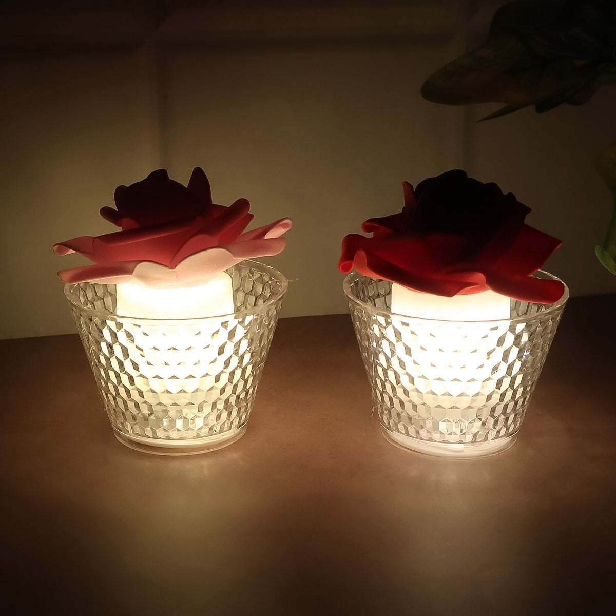 Rose LED tealights on display