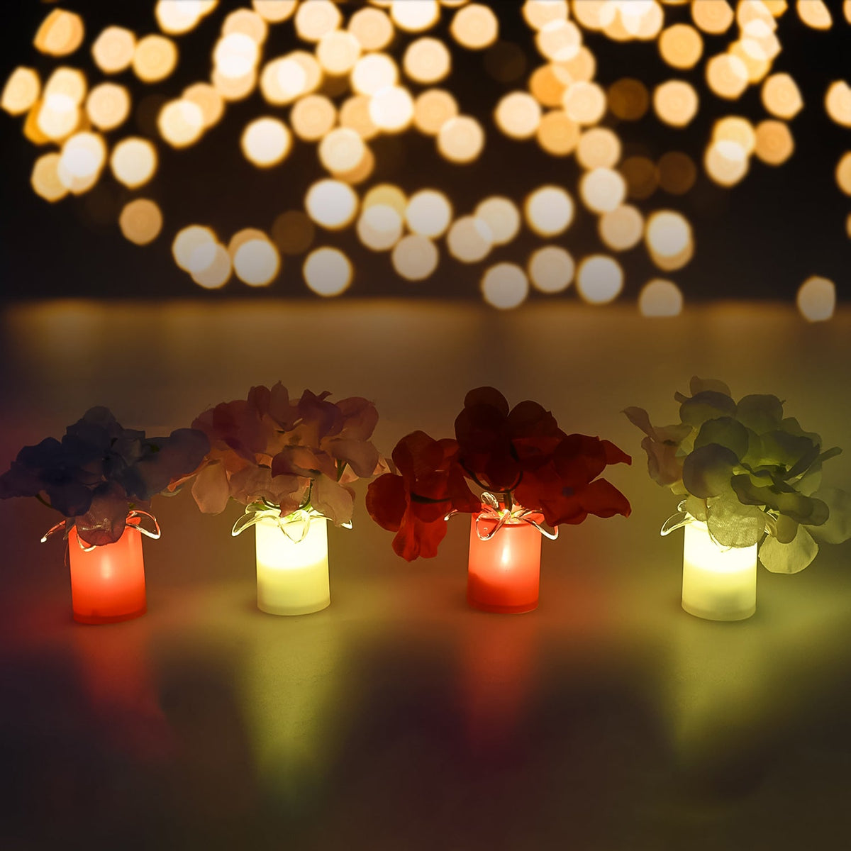 Flower vase LED lights on a table