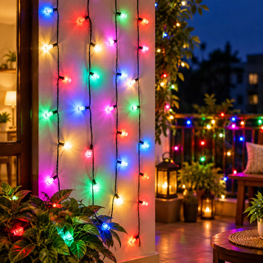 LED string lights hung on a wall