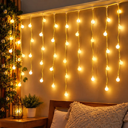 Warm white curtain string lights, 10 metre