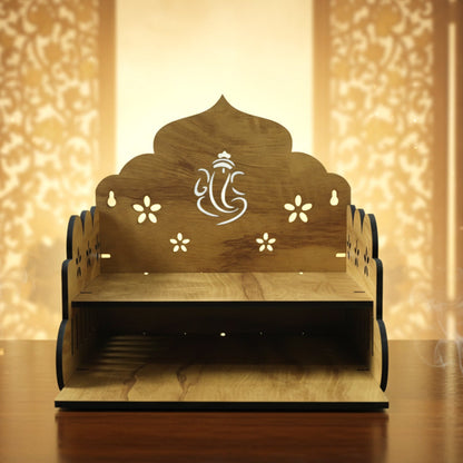 Wooden home mandir with Ganesha
