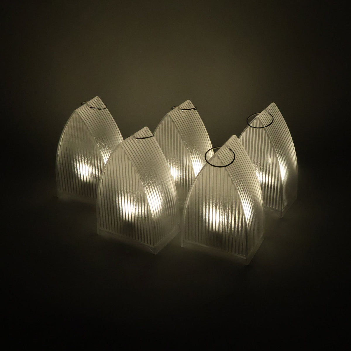 Clear LED lanterns on display