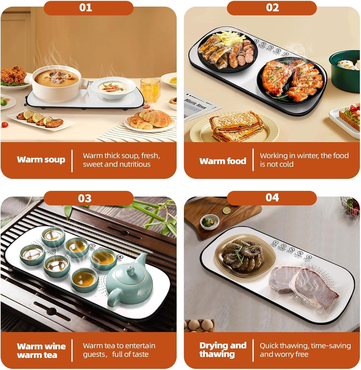 Multifunctional Electric Food Heating Glass Tray