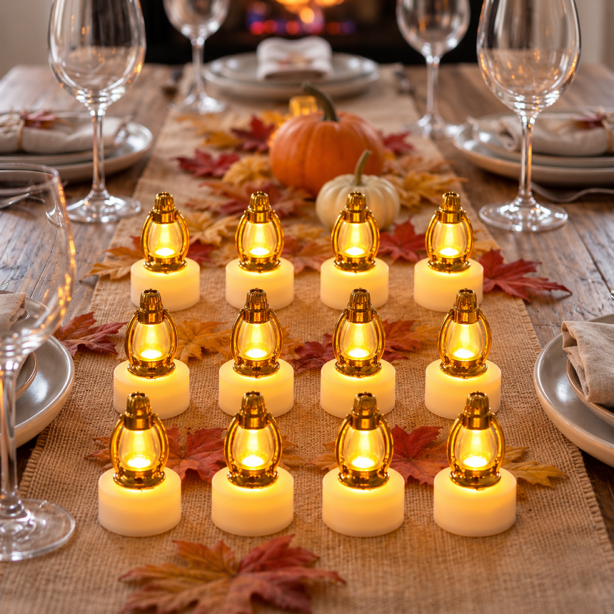 Golden lantern LED candles, set of 12