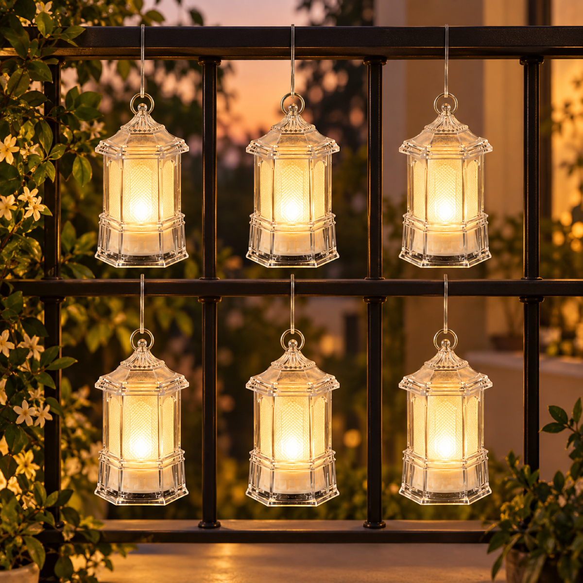 Hanging LED lanterns, set of 6