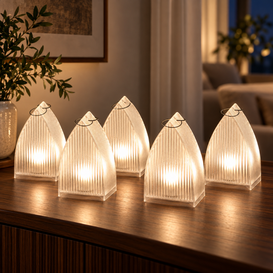 Clear LED lanterns, set of 5