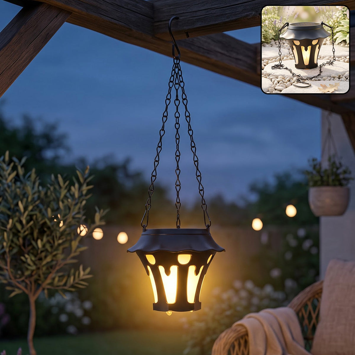 Solar hanging lantern on a balcony
