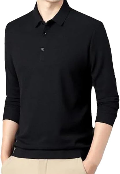 Polirexio™ Men's Solid Long Sleeve T-Shirt with Lapel (Pack of 4)