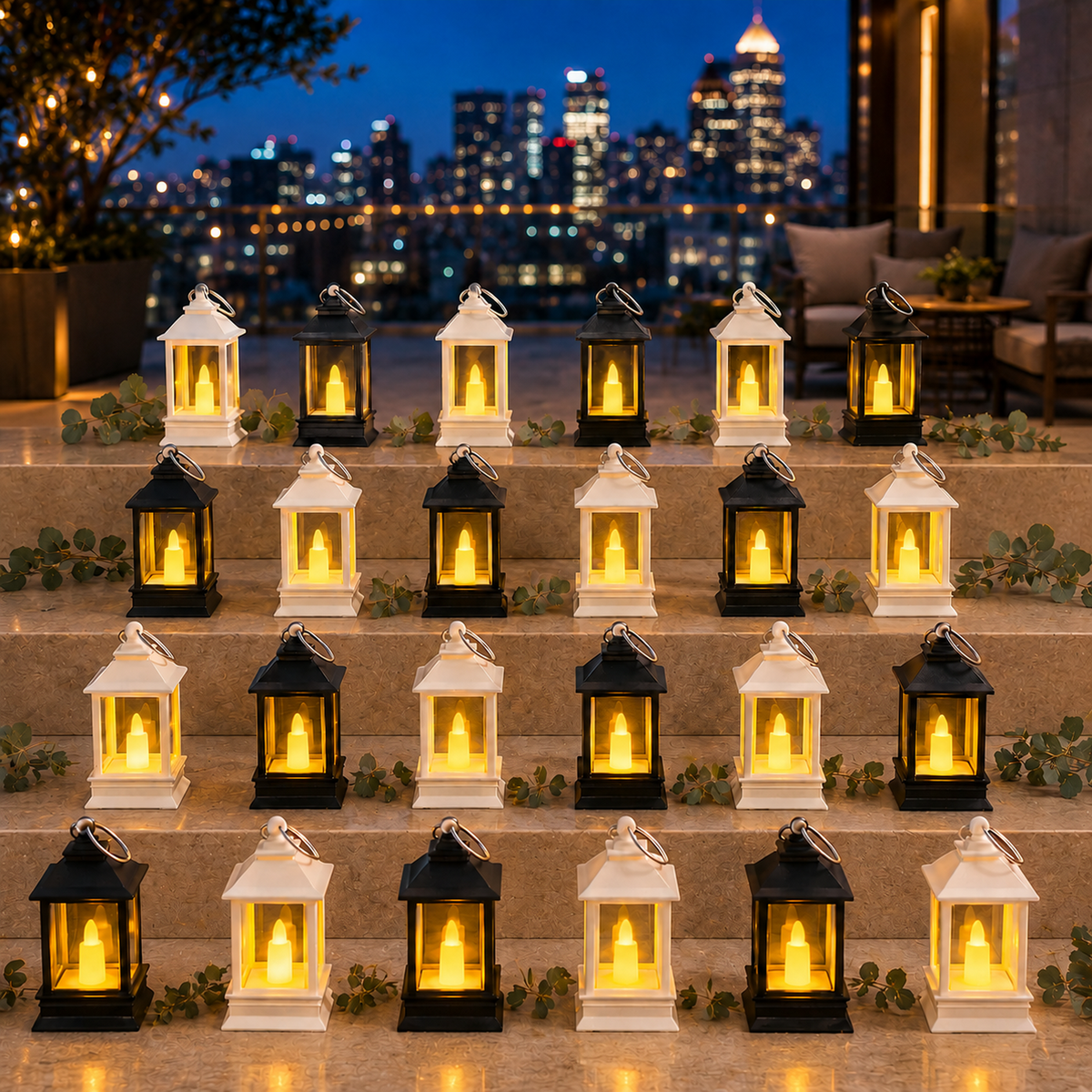 Flameless candle lanterns, set of 24