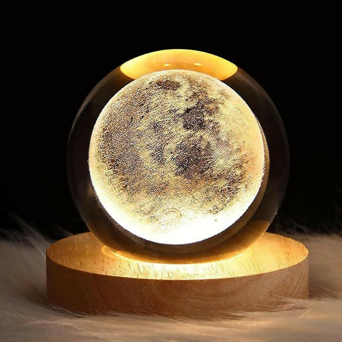 Crystal moon lamp on a table
