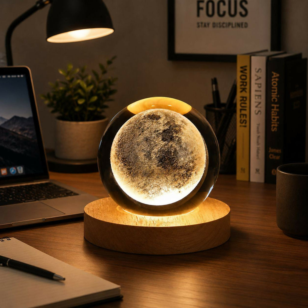 Crystal moon lamp glowing