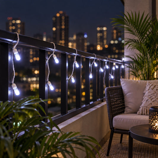 String lights on a balcony