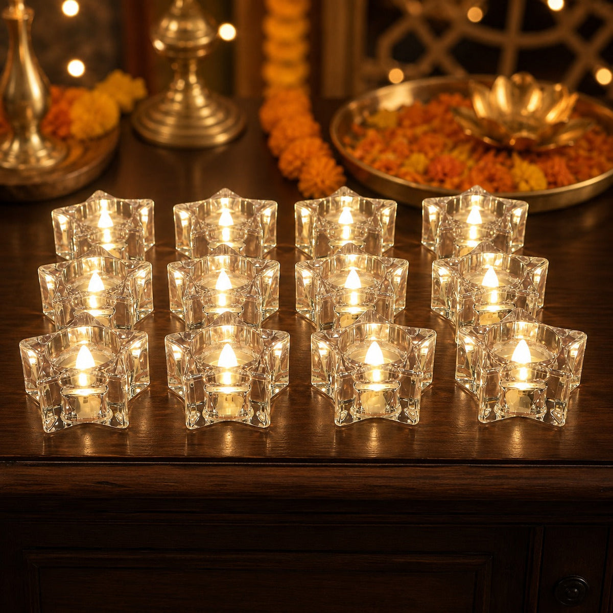 Crystal effect LED tealights, set of 12