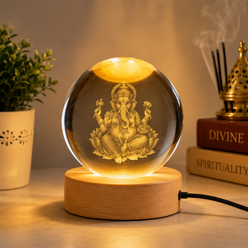 Crystal Ganesha lamp glowing