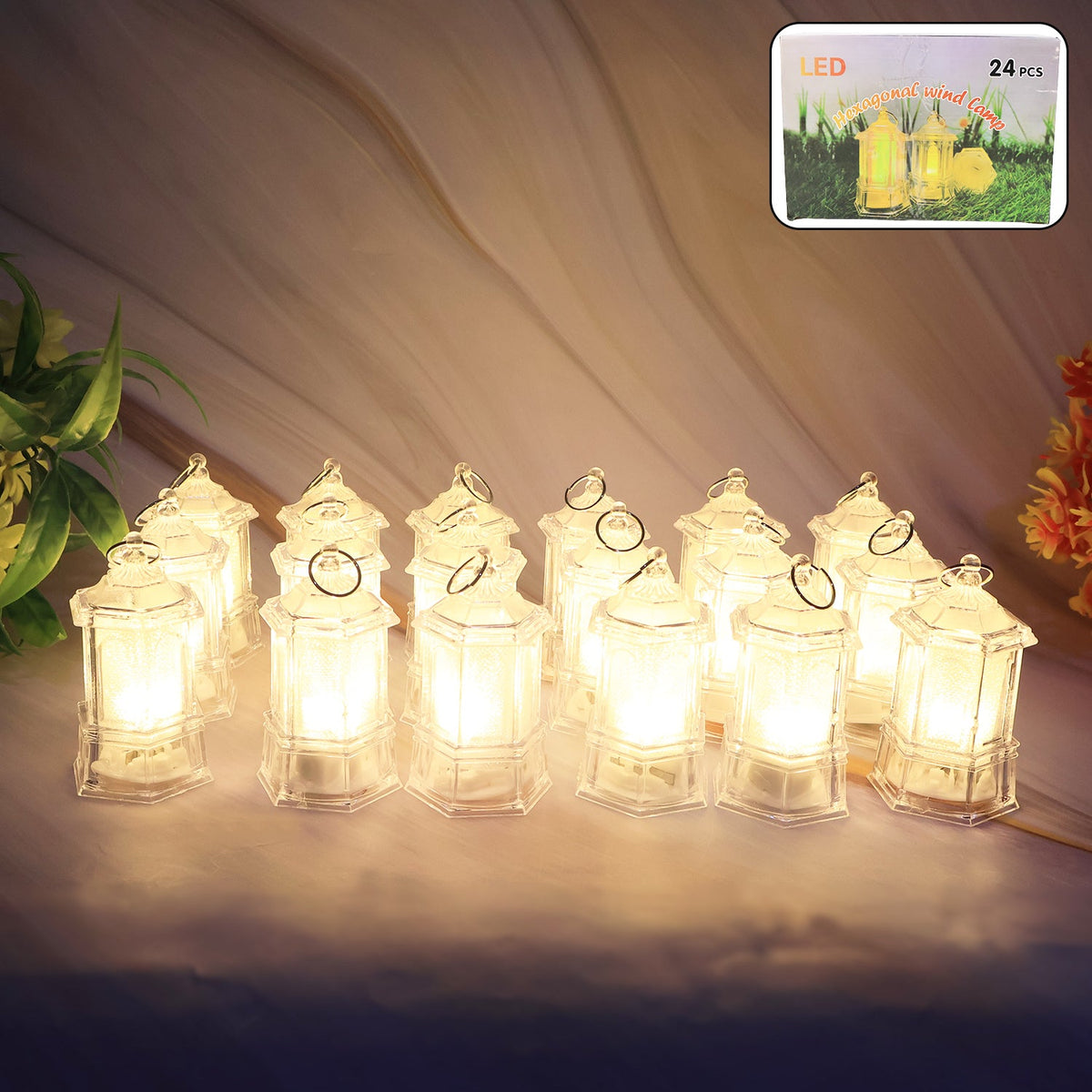 Hexagonal LED lantern glowing