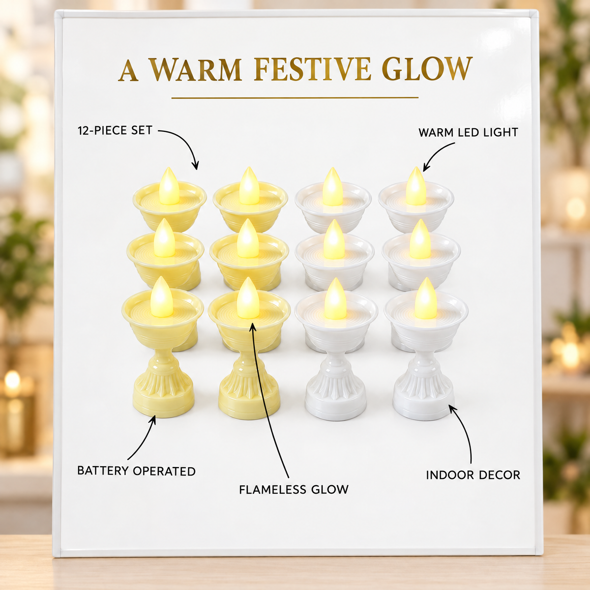 Flameless LED diya set feature board