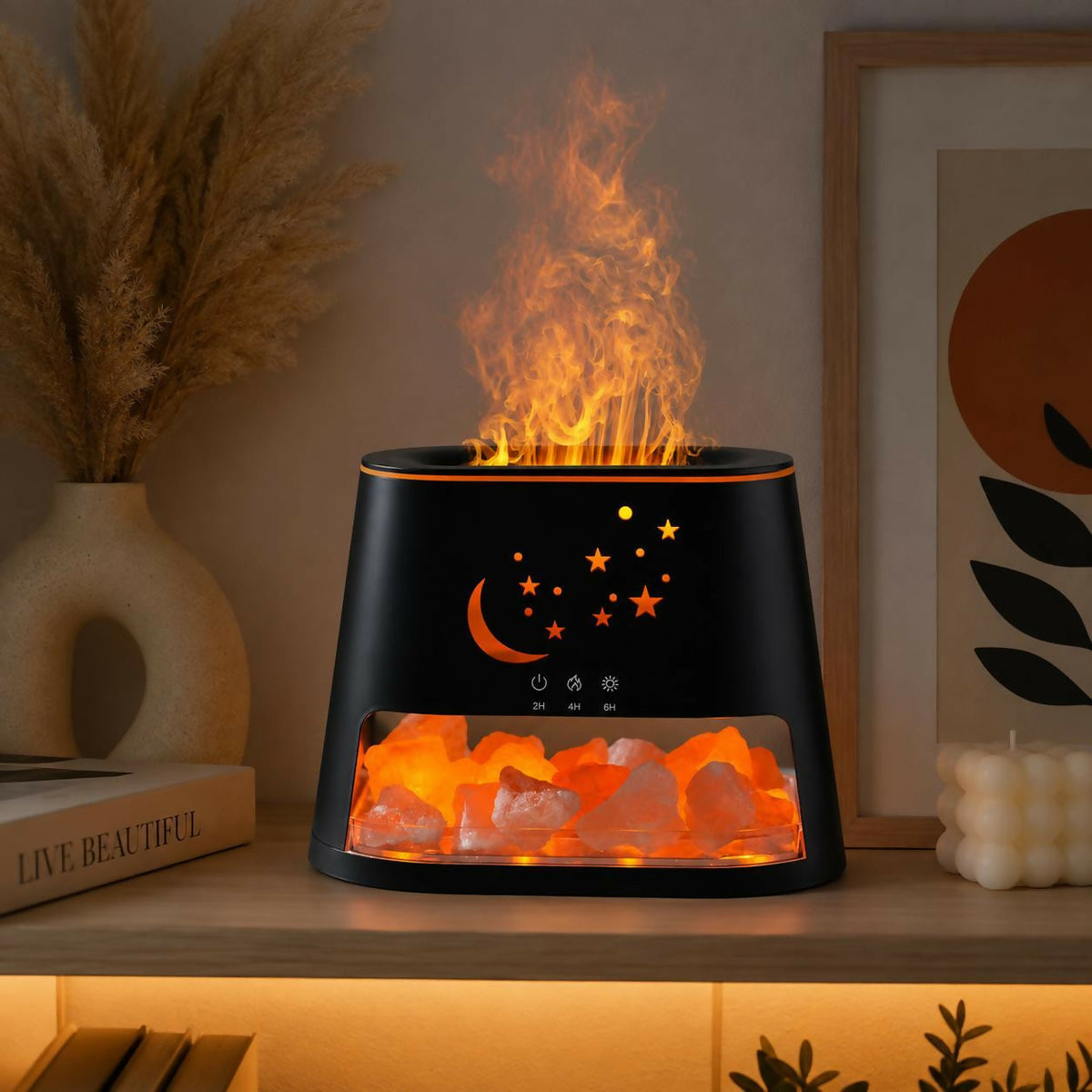 Flame effect aroma diffuser with salt crystal lamp