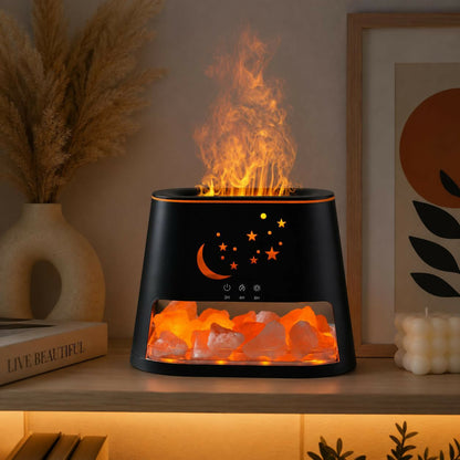 Flame effect aroma diffuser with salt crystal lamp