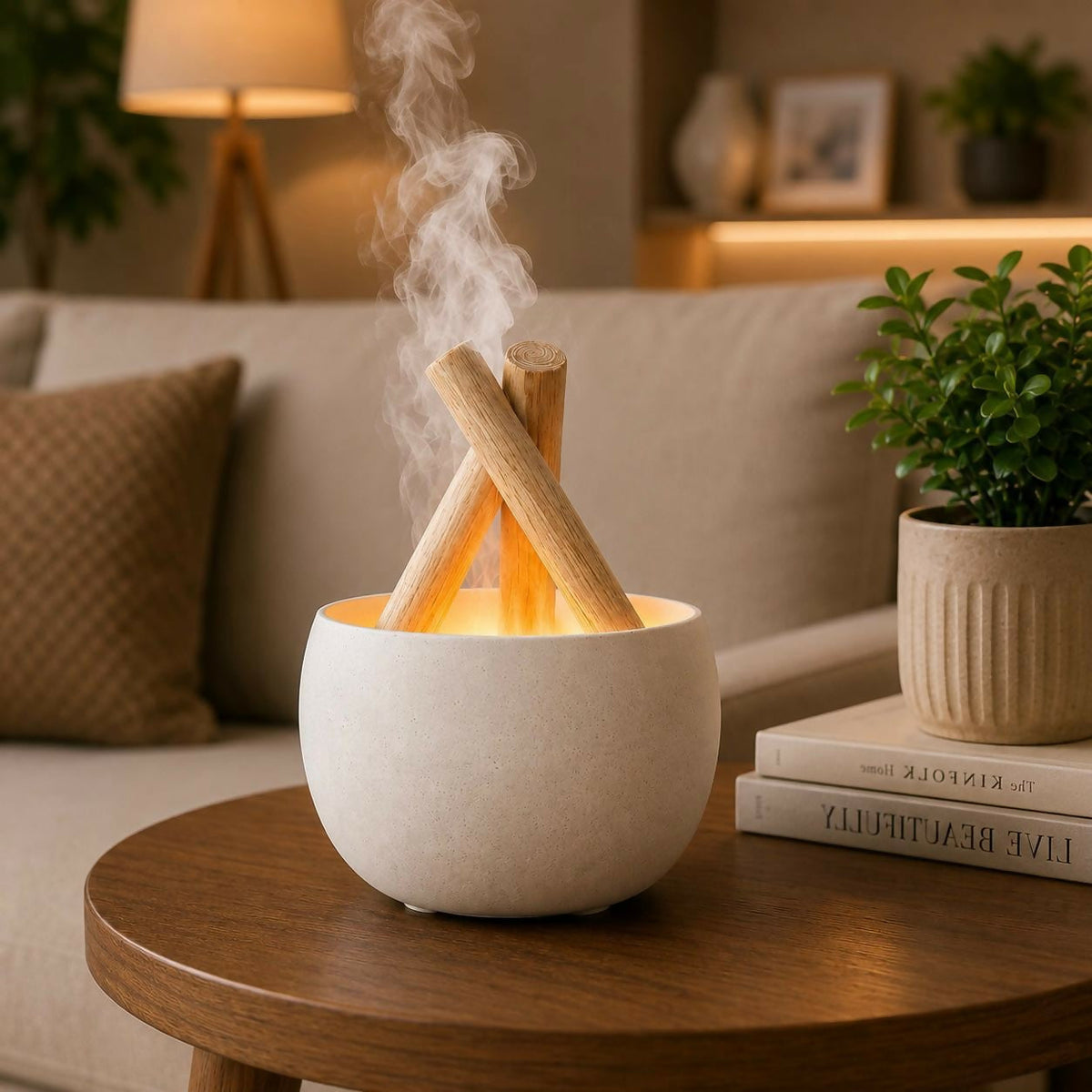 Campfire mist humidifier with LED flame light