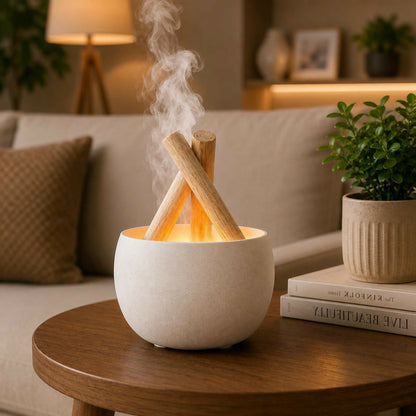Campfire mist humidifier with LED flame light